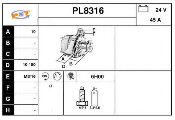 SNRA PL8316 Alternator